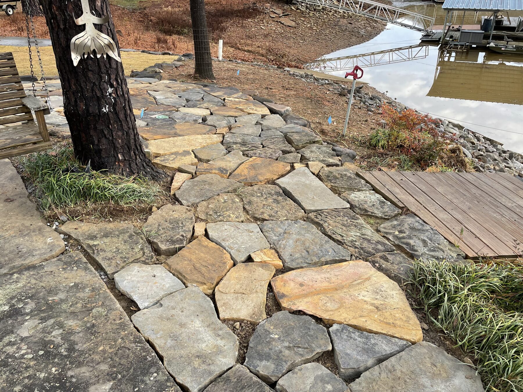 Flagstone walkway installation