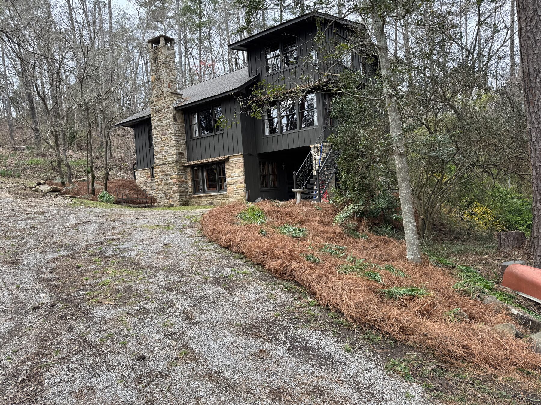 Pine straw install and plant pruning