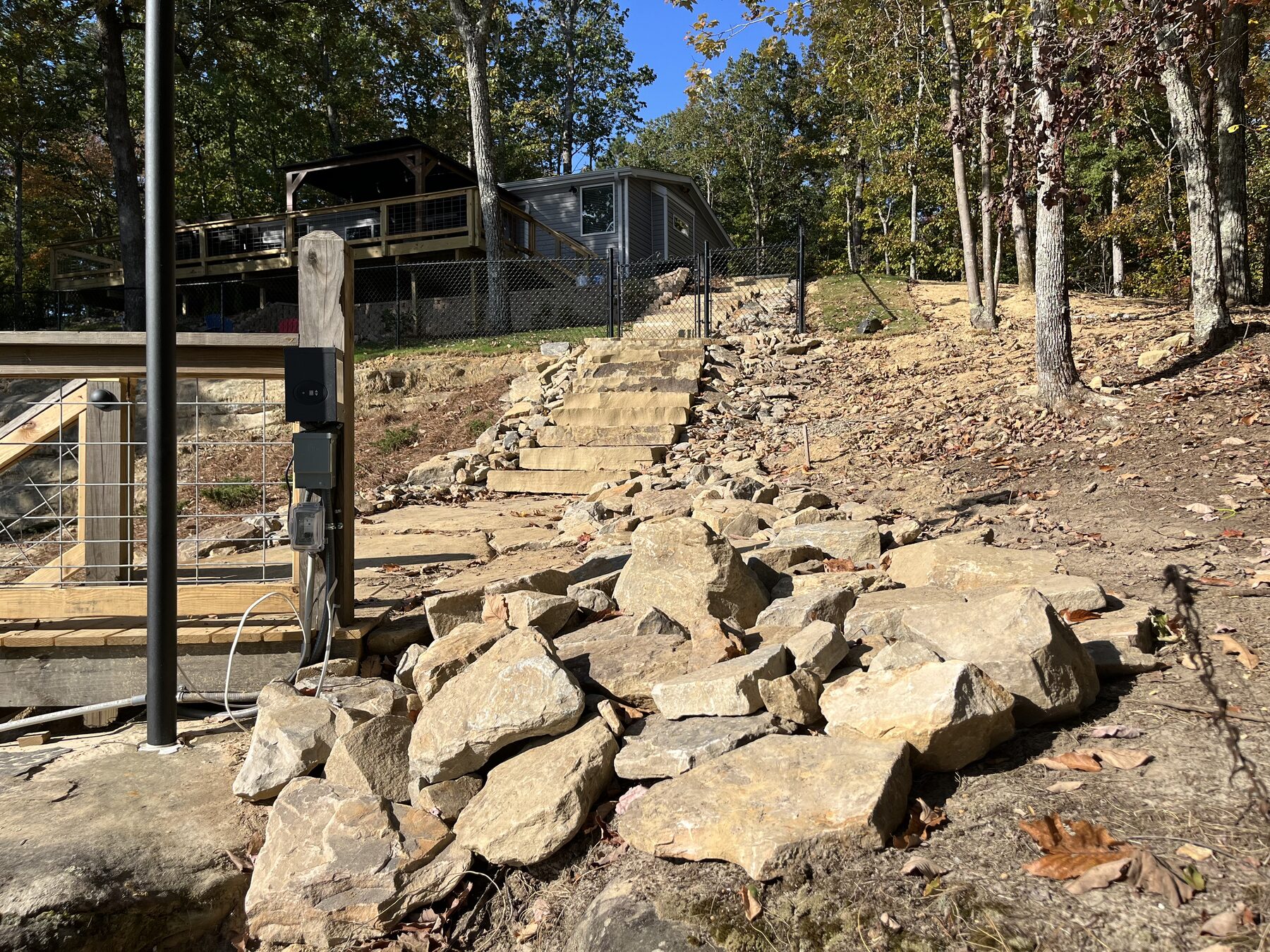 Rip rap and stone stair installation